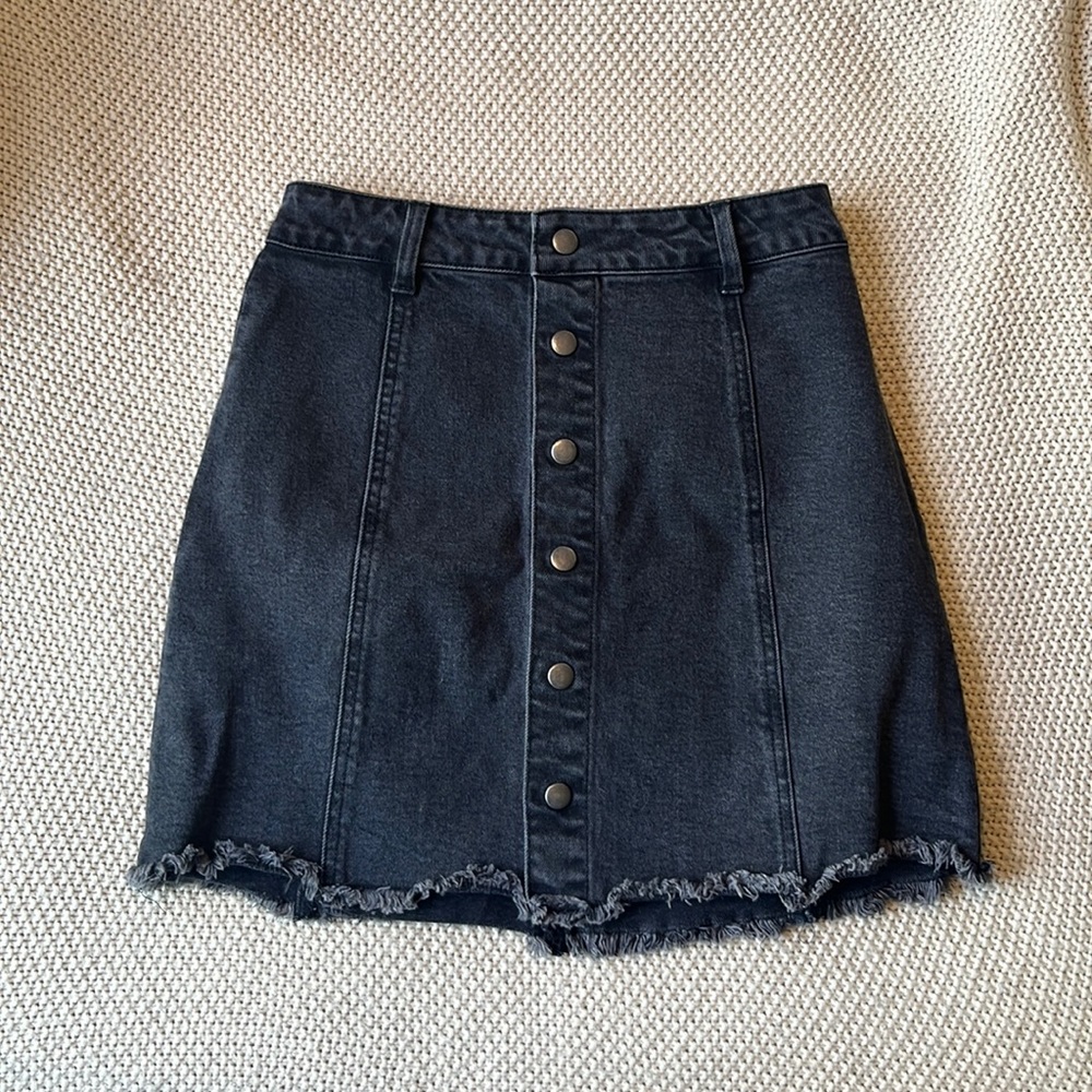 Black Jean Snap Button Skirt